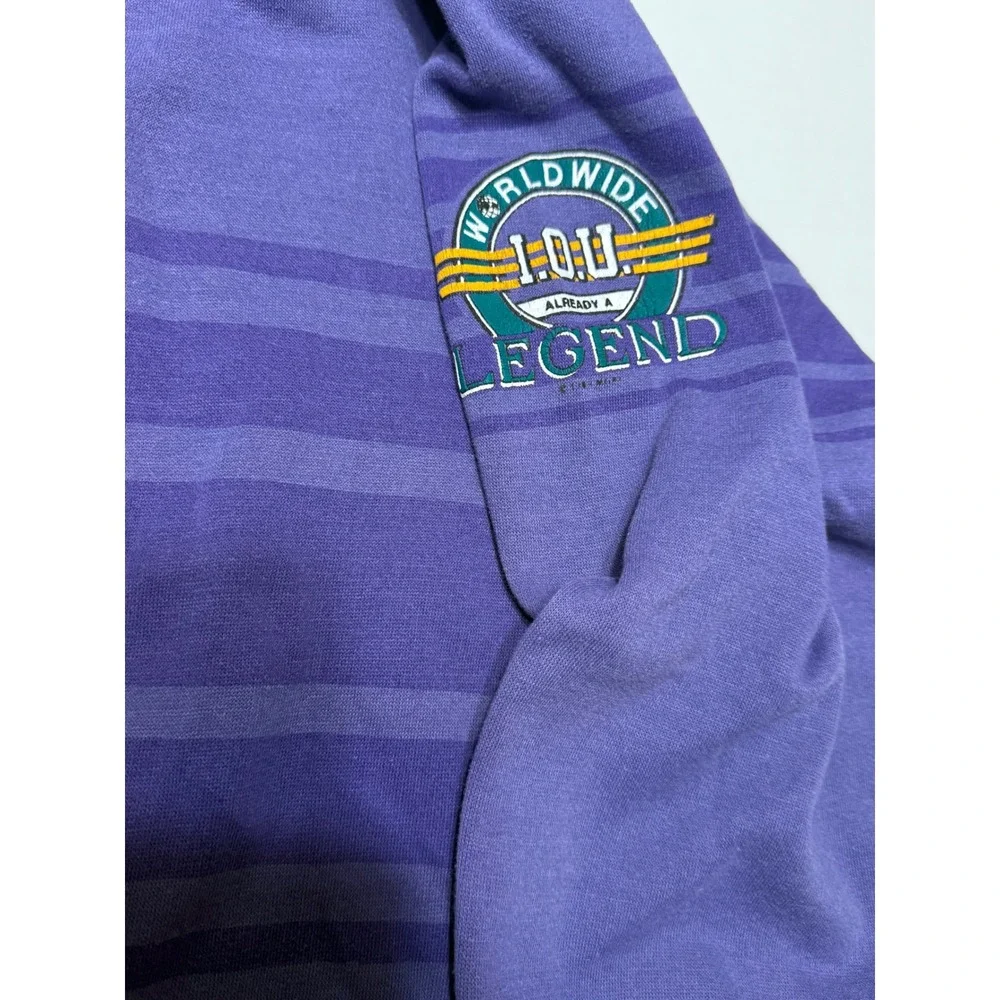 Vintage 1989 I.O.U. Worldwide Legend‎ Sweatshirt Purple Graphic Mock Neck